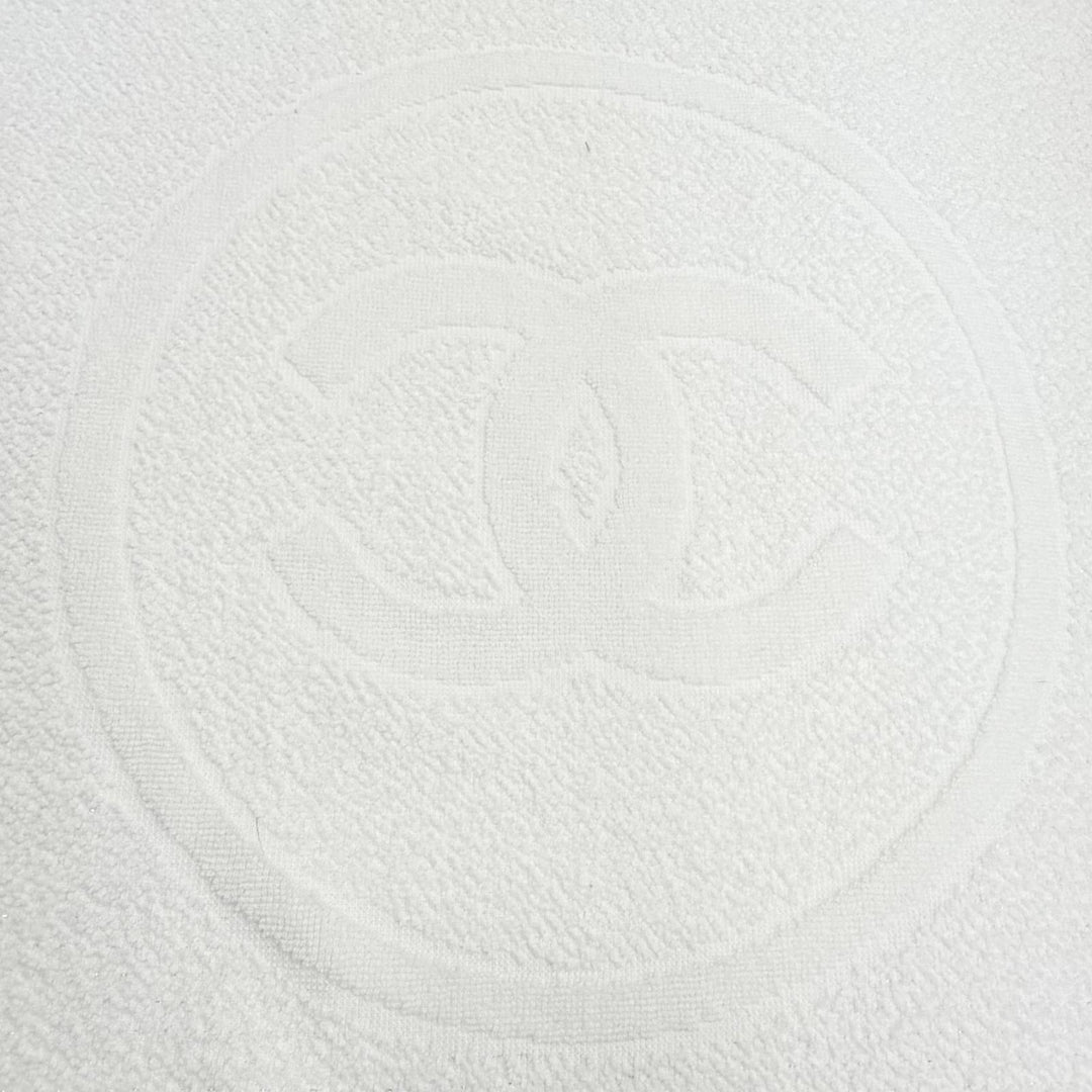 未使用品△CHANEL シャネル 17P コットン ココマーク フリンジ ラメ糸入り 大判 ビーチタオル バスタオル ホワイト ブルー イタリア製