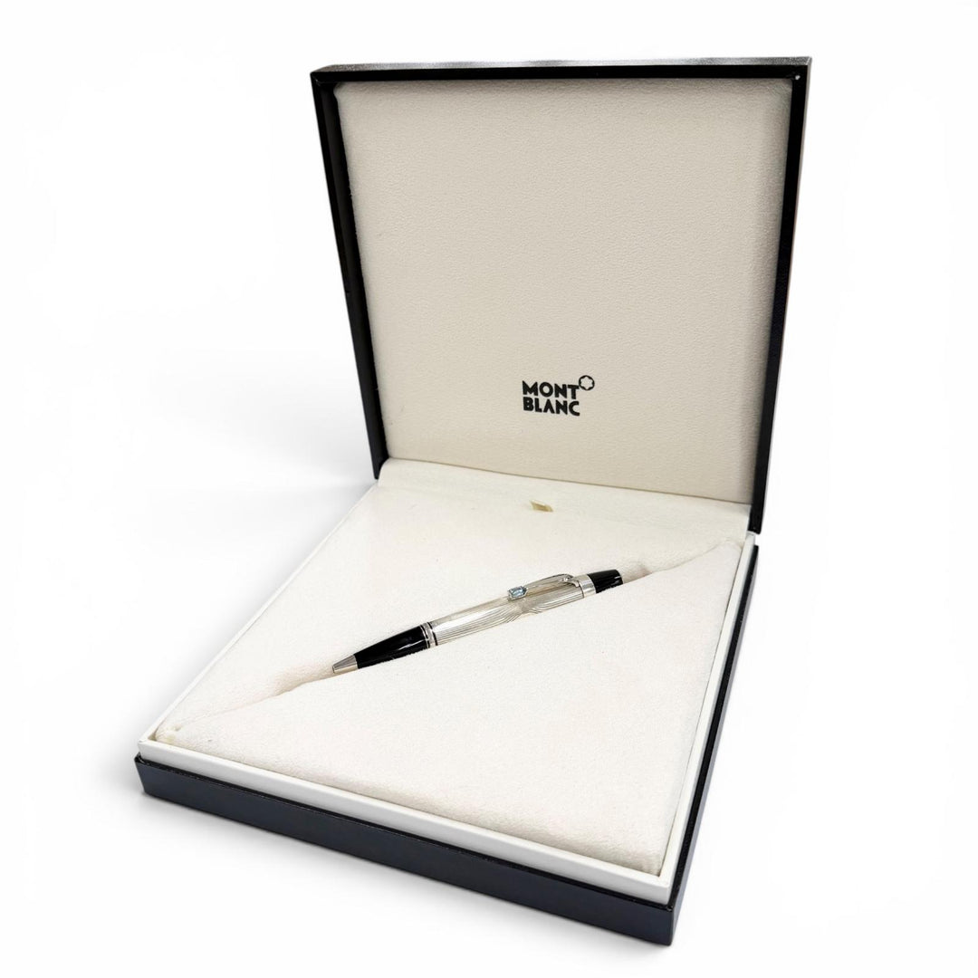 極美品▼MONTBLANC モンブラン ボエム AG925 ブルージェムストーン ホワイトスター ボールペン シルバー ブラック 重量33.47g 筆記確認済