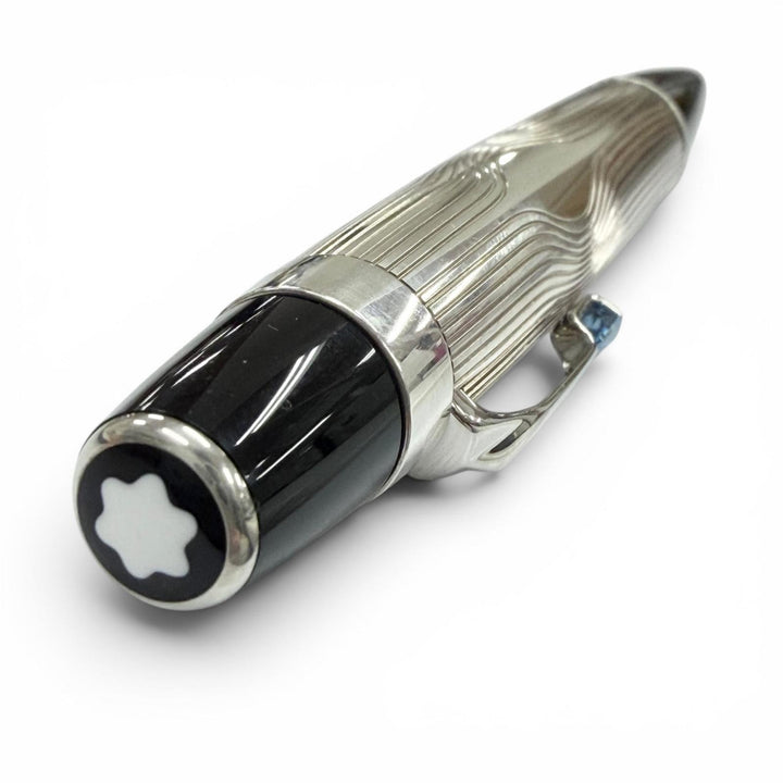 極美品▼MONTBLANC モンブラン ボエム AG925 ブルージェムストーン ホワイトスター ボールペン シルバー ブラック 重量33.47g 筆記確認済