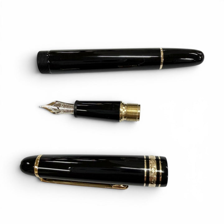 美品▼MONTBLANC モンブラン マイスターシュテュック 145 クラシック ペン先14K Fニブ ホワイトスター 万年筆 ブラック ゴールド ドイツ