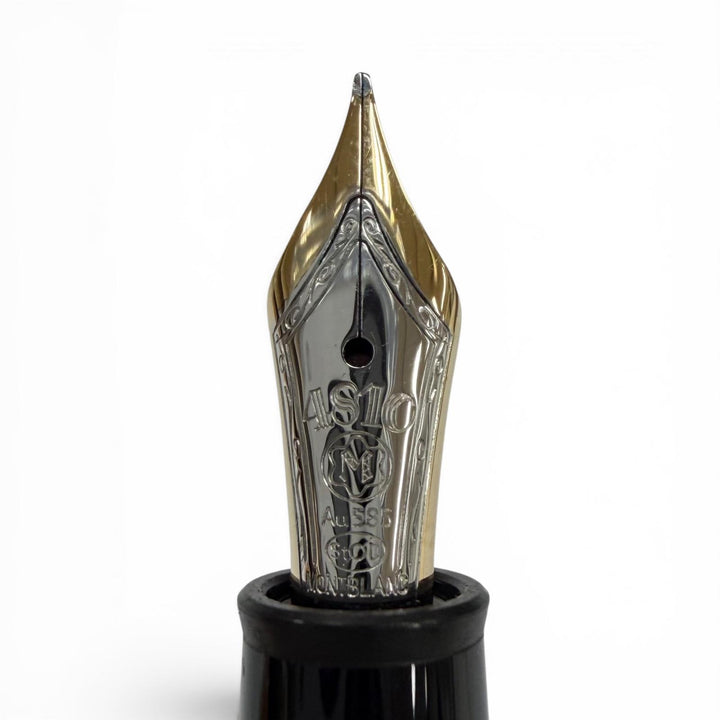 美品▼MONTBLANC モンブラン マイスターシュテュック 145 クラシック ペン先14K Fニブ ホワイトスター 万年筆 ブラック ゴールド ドイツ