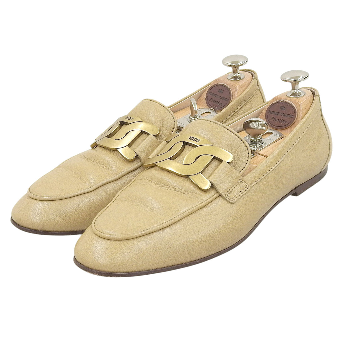 美品▲TOD’S トッズ KATE ケイト ラウンドトゥ レザー ローファー ベージュ ゴールド金具 37.5 イタリア製 レディース