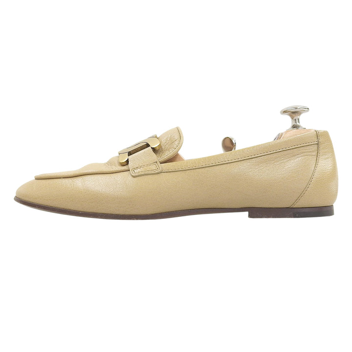 美品▲TOD’S トッズ KATE ケイト ラウンドトゥ レザー ローファー ベージュ ゴールド金具 37.5 イタリア製 レディース