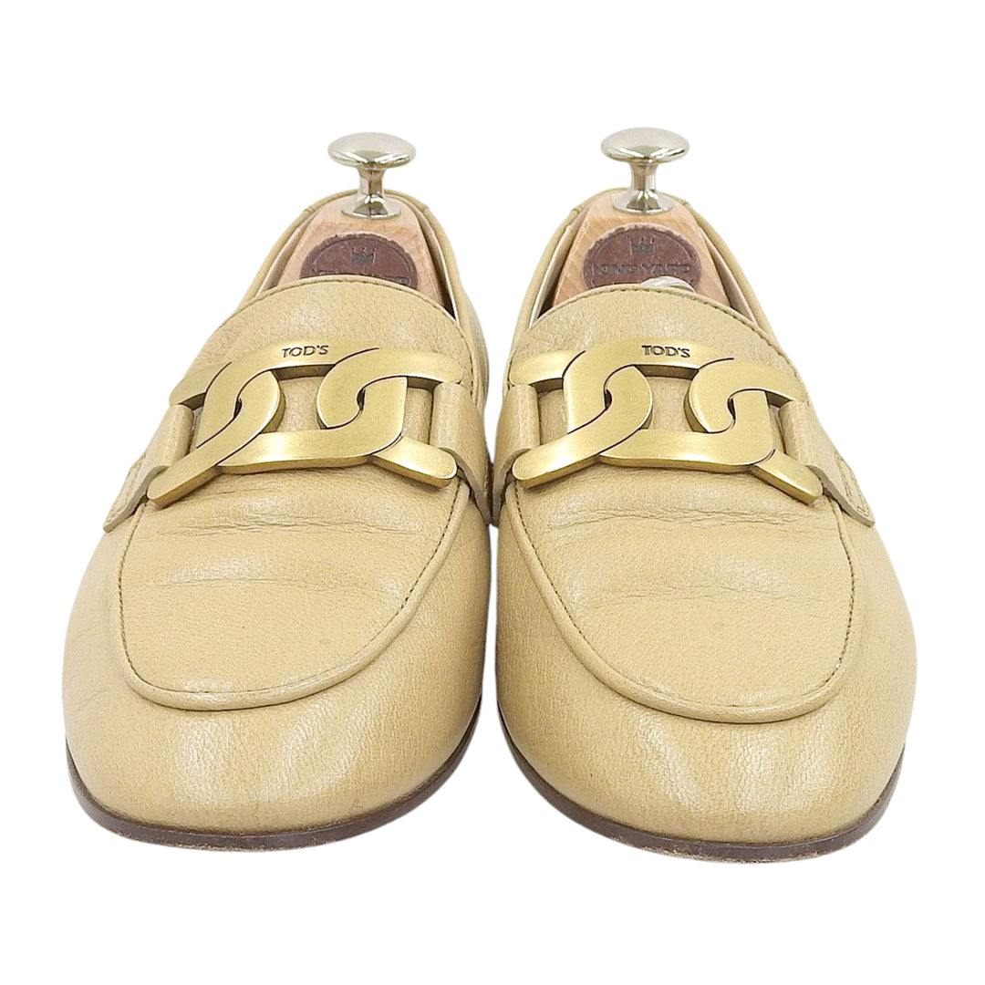 美品▲TOD’S トッズ KATE ケイト ラウンドトゥ レザー ローファー ベージュ ゴールド金具 37.5 イタリア製 レディース