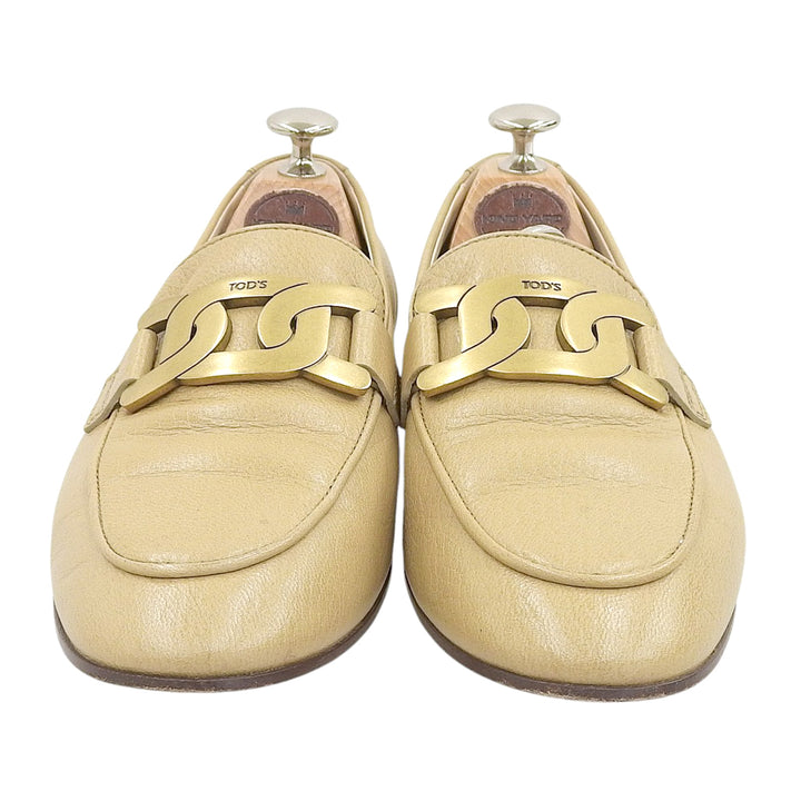 美品▲TOD’S トッズ KATE ケイト ラウンドトゥ レザー ローファー ベージュ ゴールド金具 37.5 イタリア製 レディース