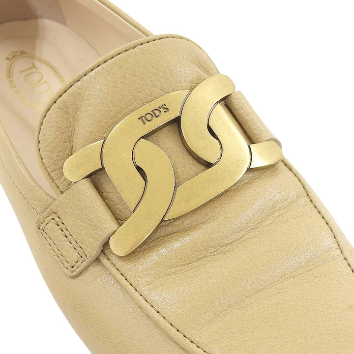 美品▲TOD’S トッズ KATE ケイト ラウンドトゥ レザー ローファー ベージュ ゴールド金具 37.5 イタリア製 レディース