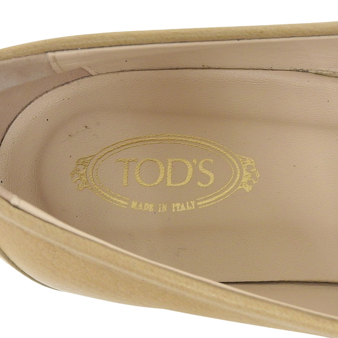 美品▲TOD’S トッズ KATE ケイト ラウンドトゥ レザー ローファー ベージュ ゴールド金具 37.5 イタリア製 レディース