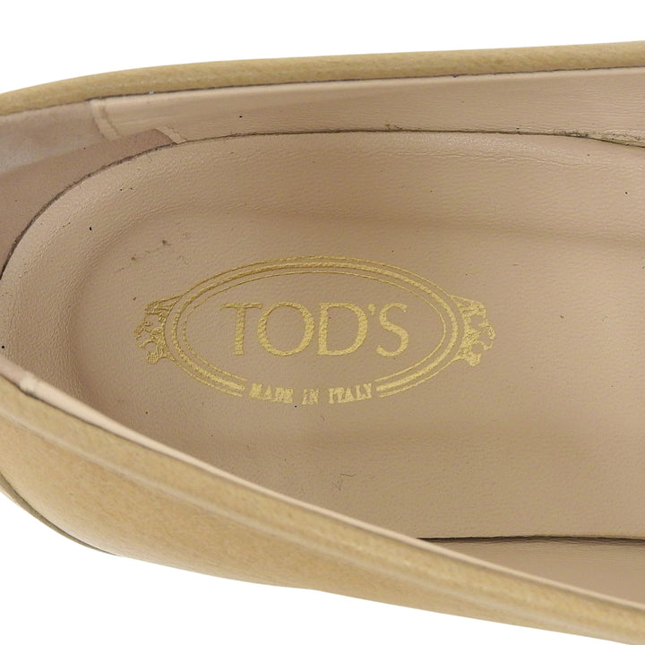 美品▲TOD’S トッズ KATE ケイト ラウンドトゥ レザー ローファー ベージュ ゴールド金具 37.5 イタリア製 レディース