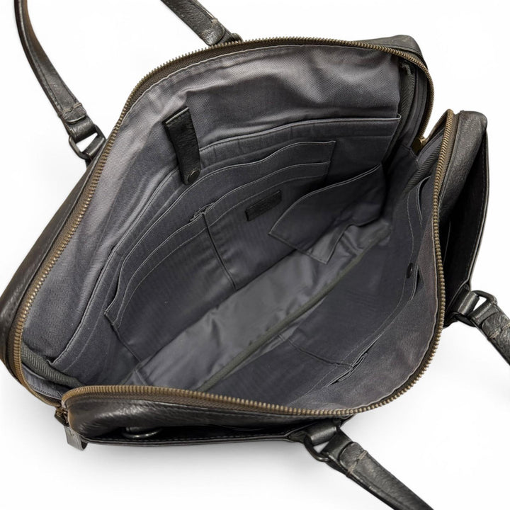 美品▼dan genten ダン ゲンテン レザー ロゴ刻印 ビジネスバッグ ブリーフケース 通勤鞄 カバン ブラック メンズ 収納抜群◎