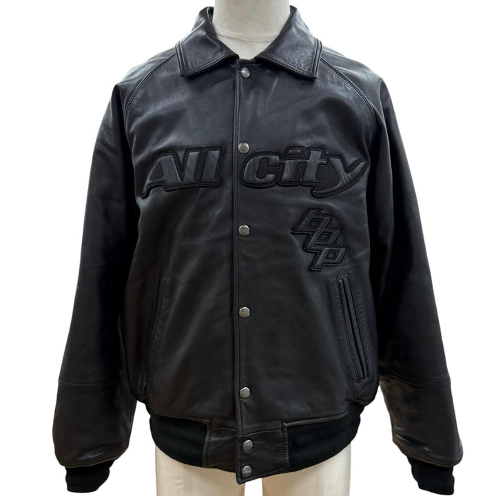 美品▼AVIREX BLACK EYE PATCH アヴィレックス ブラックアイパッチ 6111060 VARSITY JACKET ラムレザー ZIP フライトジャケット M 正規品
