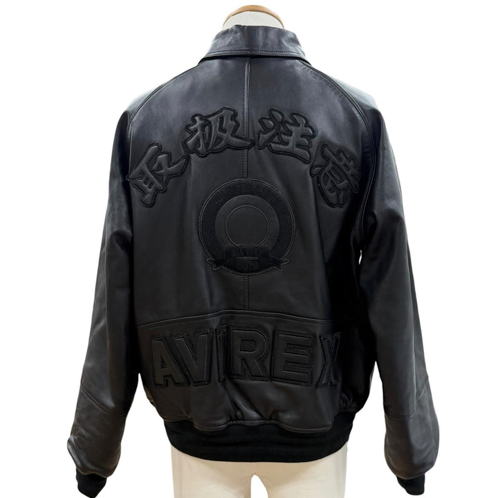 美品▼AVIREX BLACK EYE PATCH アヴィレックス ブラックアイパッチ 6111060 VARSITY JACKET ラムレザー ZIP フライトジャケット M 正規品