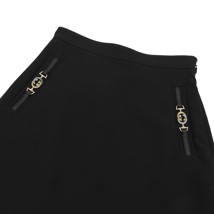 極美品▲GUCCI グッチ 603337 シルク ウール インターロッキングG スカート ブラック 38 イタリア製 正規品 レディース