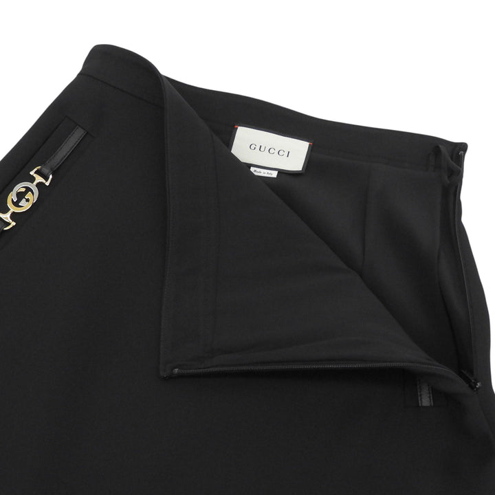 極美品▲GUCCI グッチ 603337 シルク ウール インターロッキングG スカート ブラック 38 イタリア製 正規品 レディース
