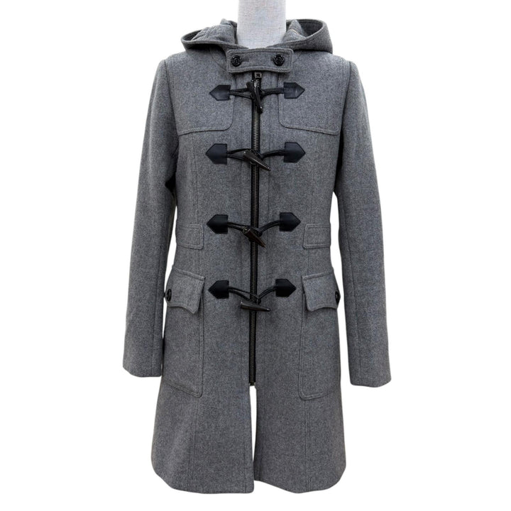 美品☆BURBERRY LONDON バーバリーロンドン カシミヤ100％ ノバチェック柄 トグルボタン フード付 ZIP ダッフルコート グレー 38 正規品