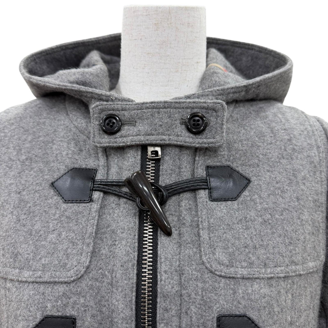 美品☆BURBERRY LONDON バーバリーロンドン カシミヤ100％ ノバチェック柄 トグルボタン フード付 ZIP ダッフルコート グレー 38 正規品