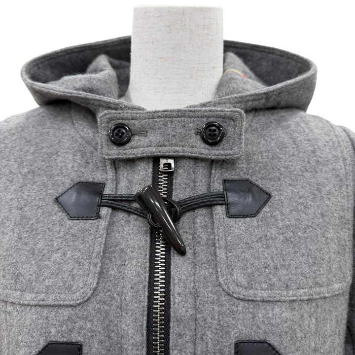 美品☆BURBERRY LONDON バーバリーロンドン カシミヤ100％ ノバチェック柄 トグルボタン フード付 ZIP ダッフルコート グレー 38 正規品