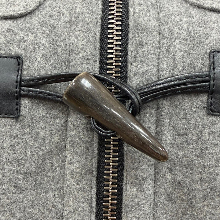 美品☆BURBERRY LONDON バーバリーロンドン カシミヤ100％ ノバチェック柄 トグルボタン フード付 ZIP ダッフルコート グレー 38 正規品