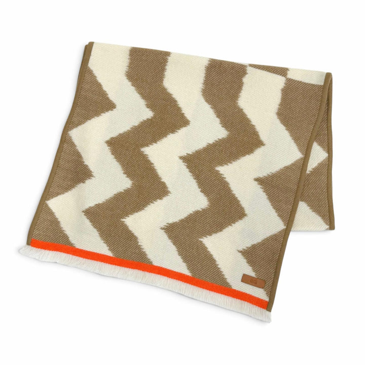 極美品△HERMES エルメス イカット エレクトロ カシミヤ100％ フリンジ ストール ショール マフラー ブラウン アイボリー オレンジ