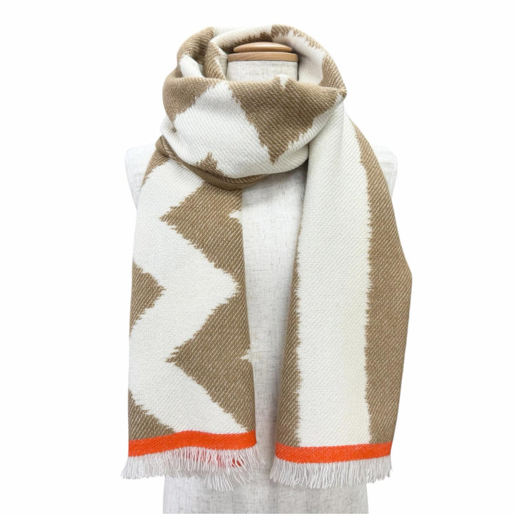 極美品△HERMES エルメス イカット エレクトロ カシミヤ100％ フリンジ ストール ショール マフラー ブラウン アイボリー オレンジ