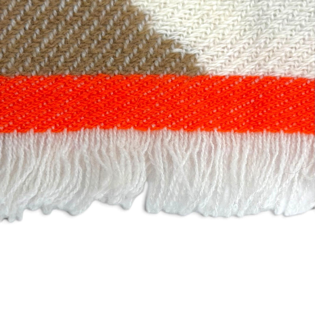 極美品△HERMES エルメス イカット エレクトロ カシミヤ100％ フリンジ ストール ショール マフラー ブラウン アイボリー オレンジ