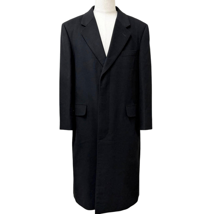 極美品□BURBERRY LONDON バーバリーロンドン カシミヤ 羊毛 裏ロゴ総柄 チェスターコート ブラック 92-170-5 日本製 正規品 メンズ