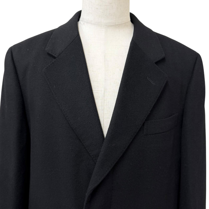 極美品□BURBERRY LONDON バーバリーロンドン カシミヤ 羊毛 裏ロゴ総柄 チェスターコート ブラック 92-170-5 日本製 正規品 メンズ