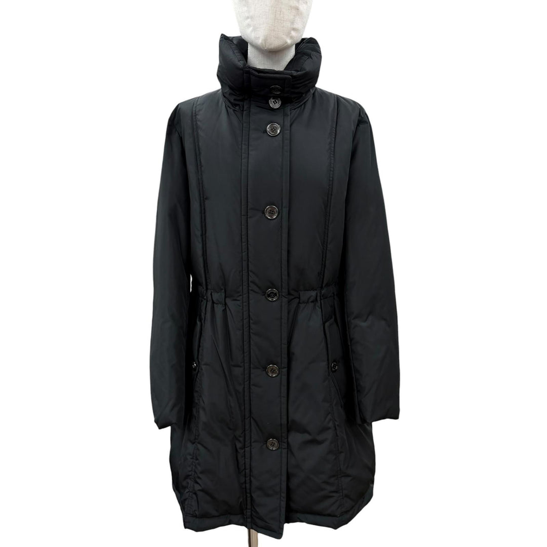 未使用品◇BURBERRY LONDON バーバリーロンドン ジップアップ ロゴボタン付き 裏地ノバチェック柄 ダウンコート 黒 46 正規品 レディース