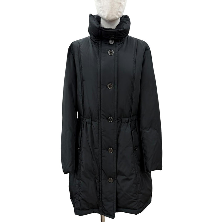 未使用品◇BURBERRY LONDON バーバリーロンドン ジップアップ ロゴボタン付き 裏地ノバチェック柄 ダウンコート 黒 46 正規品 レディース
