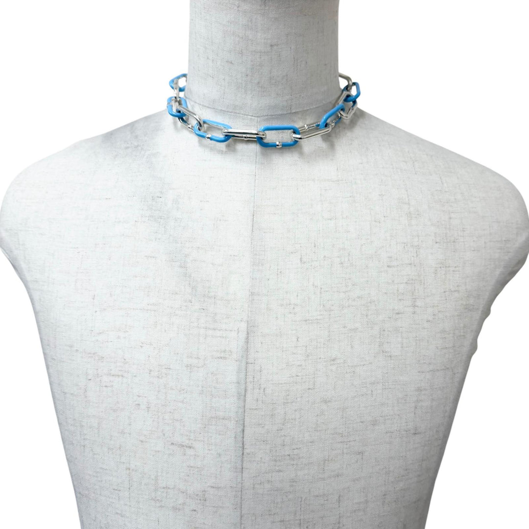 美品□BOTTEGAVENETA ボッテガヴェネタ AG925 チェーン ブレスレット ネックレス 二点セット シルバー ライトブルー イタリア製 重量200g