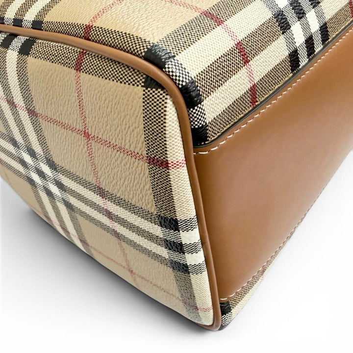 極美品△Burberrys バーバリー 8071355 ミディアム ボウリング バッグ ノバチェック柄 2WAY ボストンバッグ ショルダーバッグ ベージュ