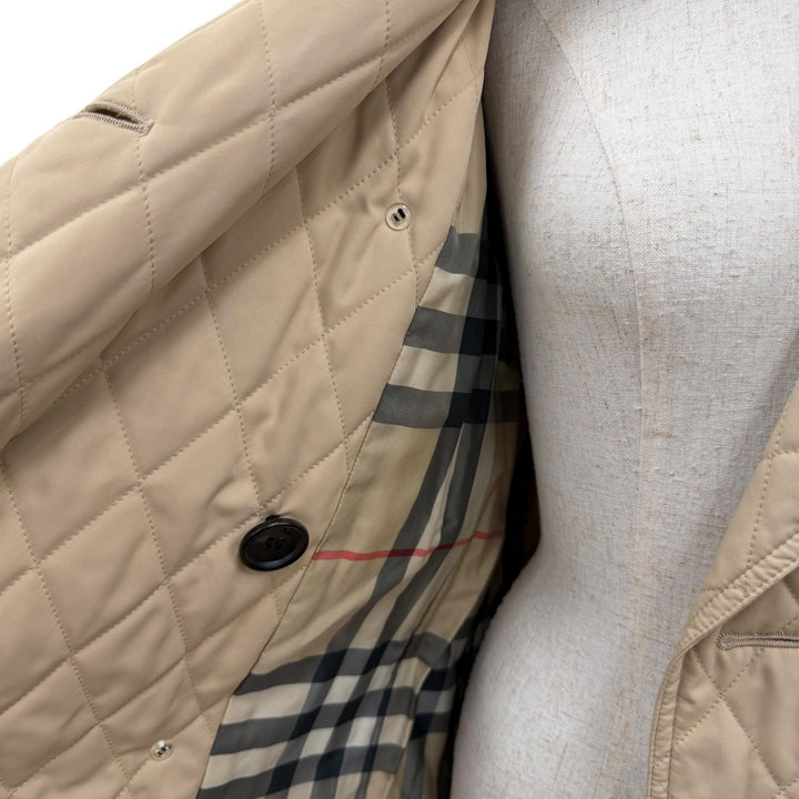 美品☆BURBERRY LONDON バーバリーロンドン フォックスファー ノバチェック柄 キルティングコート トレンチコート ベージュ 40 正規品