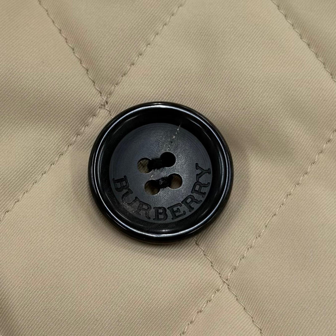 美品☆BURBERRY LONDON バーバリーロンドン フォックスファー ノバチェック柄 キルティングコート トレンチコート ベージュ 40 正規品