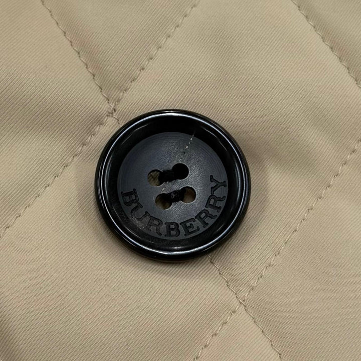 美品☆BURBERRY LONDON バーバリーロンドン フォックスファー ノバチェック柄 キルティングコート トレンチコート ベージュ 40 正規品