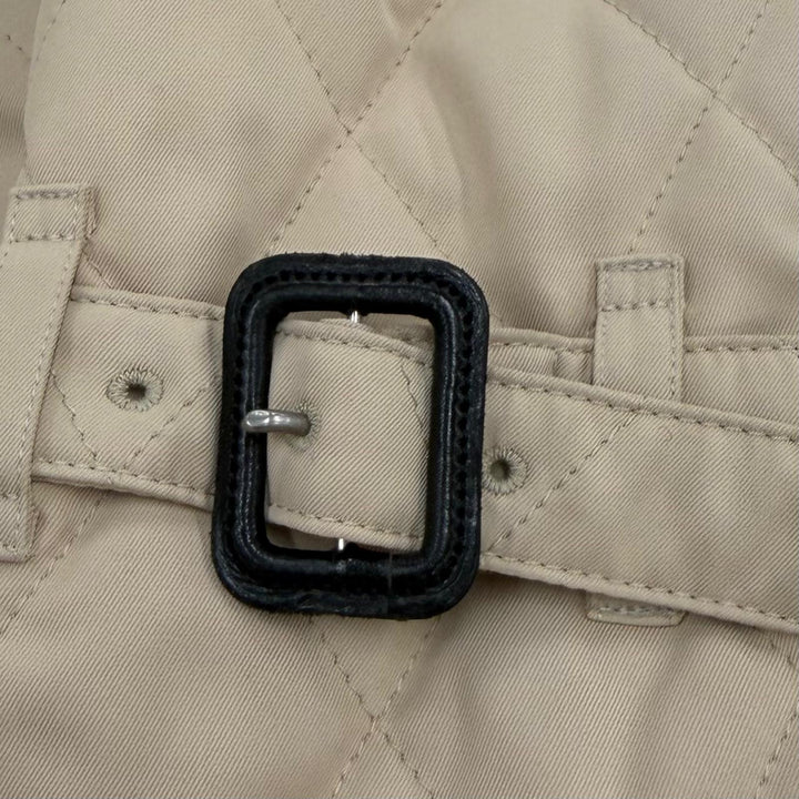 美品☆BURBERRY LONDON バーバリーロンドン フォックスファー ノバチェック柄 キルティングコート トレンチコート ベージュ 40 正規品