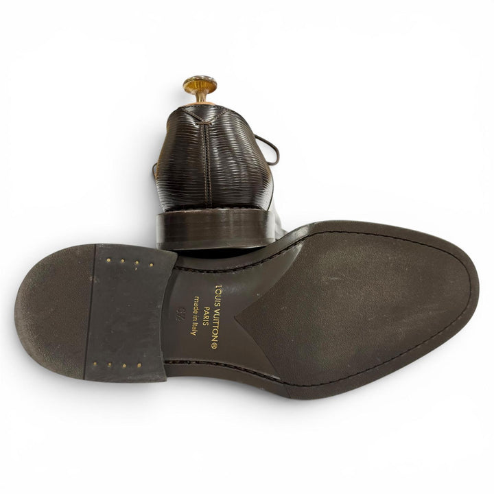 美品▼LOUIS VUITTON ルイヴィトン エピ レースアップ LV刻印 レザーシューズ ダークブラウン 6.5 イタリア製 メンズ ビジネスオススメ◎