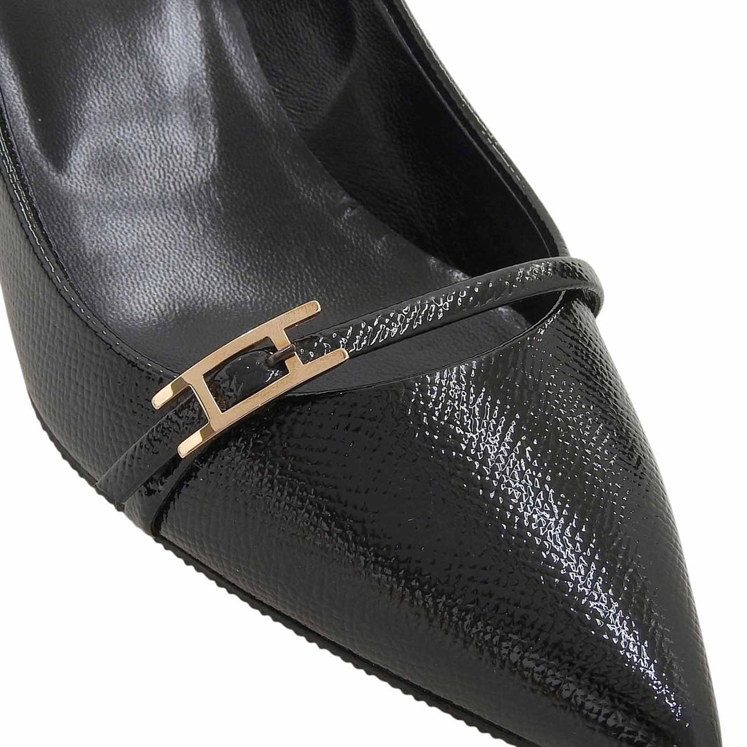 極美品▲HERMES エルメス パテントレザー アピバックル ポインテッドトゥ パンプス ブラック 36 イタリア製 レディース