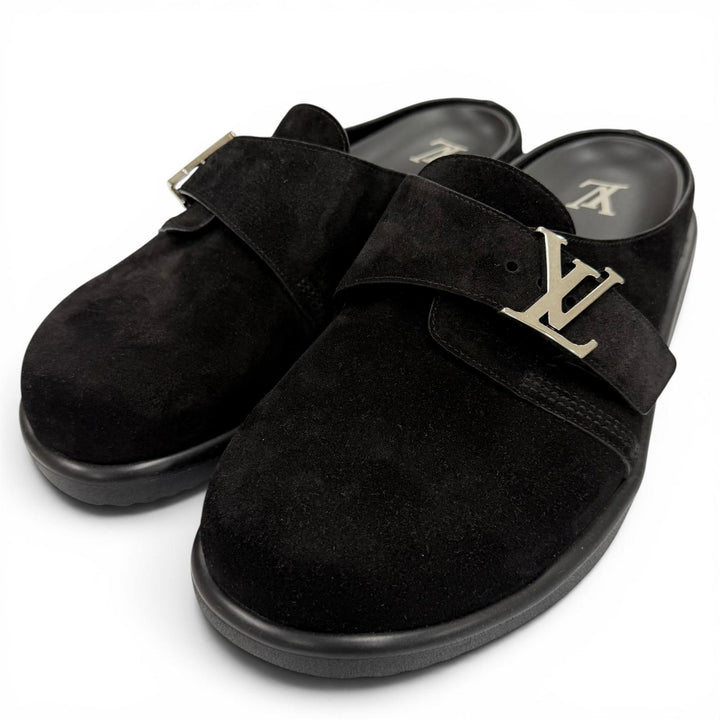 未使用品▼LOUIS VUITTON ルイヴィトン 26SS スウェードレザー ノワール LV イージー ミュール サンダル 7 イタリア製 メンズ 保存袋付き