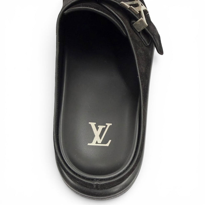 未使用品▼LOUIS VUITTON ルイヴィトン 26SS スウェードレザー ノワール LV イージー ミュール サンダル 7 イタリア製 メンズ 保存袋付き