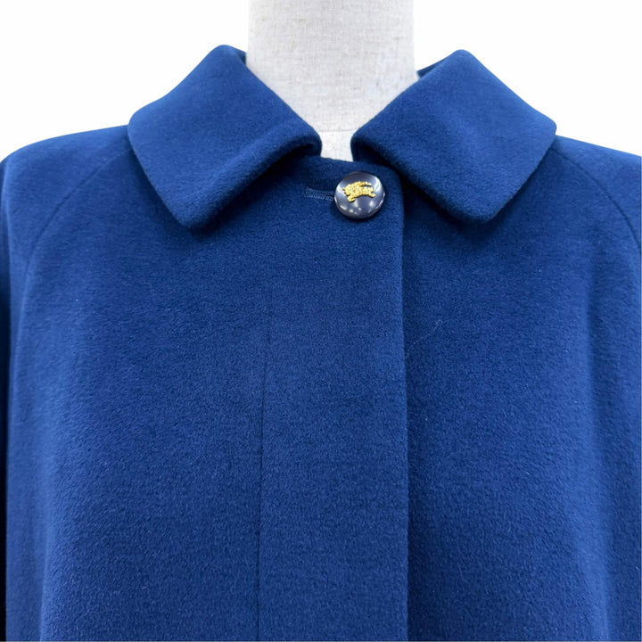 美品☆Burberrys バーバリー ヴィンテージ ウール100％ アンゴラ100％使用 ロゴボタン ロング丈コート ネイビー 9 レディース