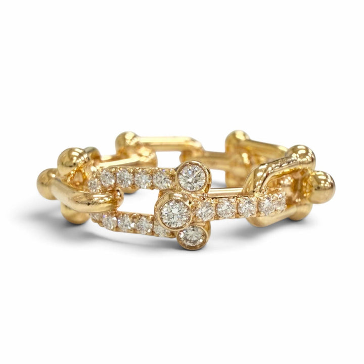 美品△TIFFANY&amp;Co. ティファニー ハードウェア スモール リンク リング AU750 ダイヤモンド 750(PG) d0.26 24年6月購入 15 JP10号 9.56g