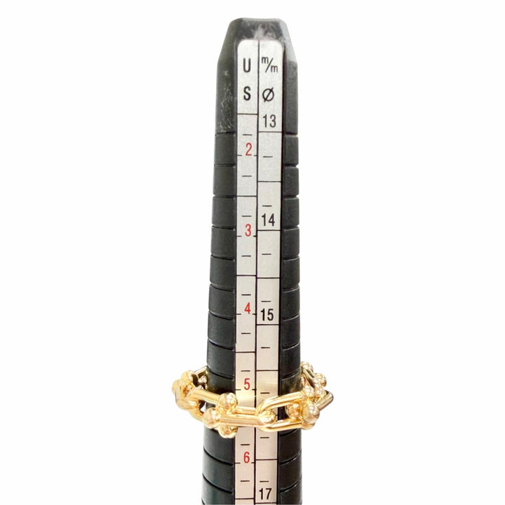 美品△TIFFANY&amp;Co. ティファニー ハードウェア スモール リンク リング AU750 ダイヤモンド 750(PG) d0.26 24年6月購入 15 JP10号 9.56g