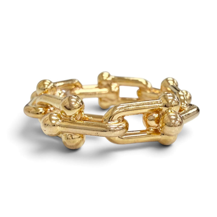 美品△TIFFANY&amp;Co. ティファニー ハードウェア スモール リンク リング AU750 ダイヤモンド 750(PG) d0.26 24年6月購入 15 JP10号 9.56g