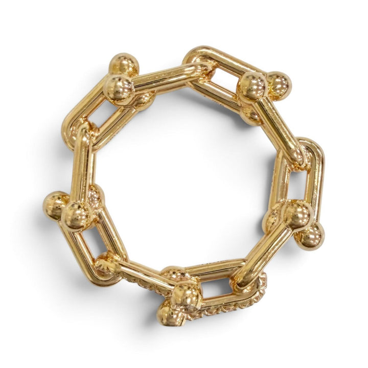 美品△TIFFANY&amp;Co. ティファニー ハードウェア スモール リンク リング AU750 ダイヤモンド 750(PG) d0.26 24年6月購入 15 JP10号 9.56g