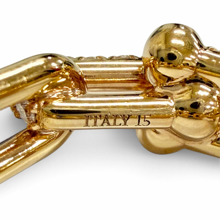 美品△TIFFANY&amp;Co. ティファニー ハードウェア スモール リンク リング AU750 ダイヤモンド 750(PG) d0.26 24年6月購入 15 JP10号 9.56g