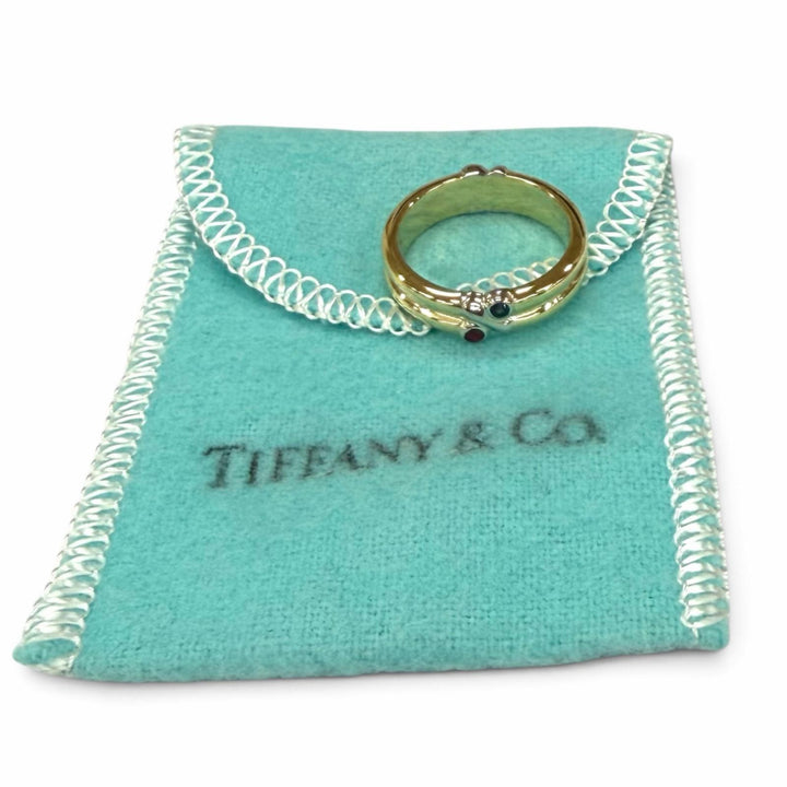 極美品★TIFFANY&amp;Co. ティファニー 750(YG WG) シグネチャー サファイア ルビー リング 指輪 JP11号相当 重量6.48g 保存袋付き