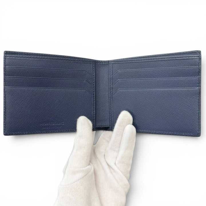 未使用品□MONTBLANC モンブラン SARTORIAL Wallet 6cc レザー ホワイトスター 二つ折り財布 札入れ インディゴ イタリア製 メンズ