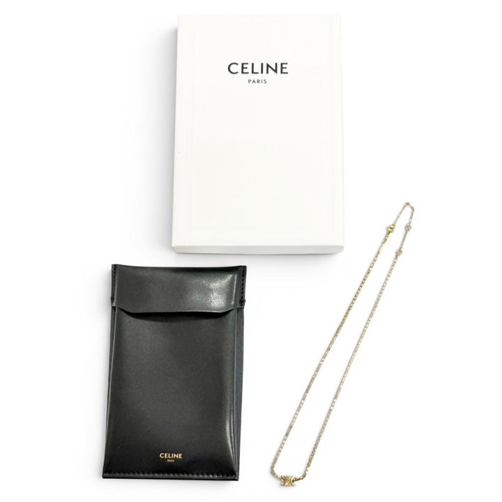 良品△CELINE セリーヌ トリオンフ スパークル ラインストーン ネックレス アクセサリー ゴールド イタリア製 レディース 箱・保存袋付き