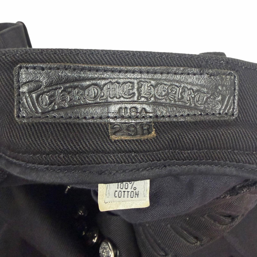 美品□CHROME HEARTS クロムハーツ コットン100％ SV925 フレアニー ホースシューボタン デニムパンツ ブラック 29 USA製 メンズ