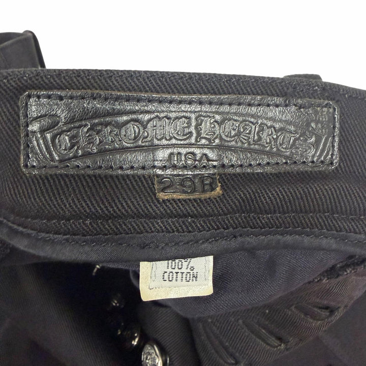 美品□CHROME HEARTS クロムハーツ コットン100％ SV925 フレアニー ホースシューボタン デニムパンツ ブラック 29 USA製 メンズ