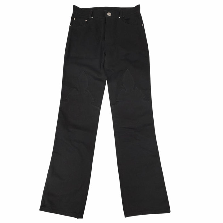 美品□CHROME HEARTS クロムハーツ コットン100％ SV925 フレアニー ホースシューボタン デニムパンツ ブラック 29 USA製 メンズ